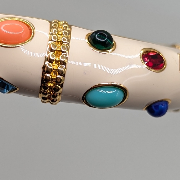 Kenneth Jay Lane Jeweled Enamel Double Hinged Cuff Bracelet - Picture 10 of 13